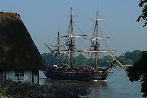 View of ships going by