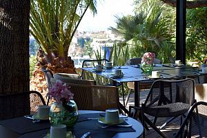 Breakfast on a shady terrace