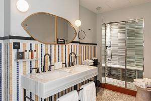 Exotic bathroom with walk in shower