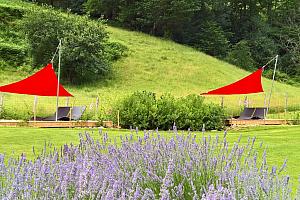 Shade sails over the deck