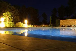 Swimming pool illuminated at night