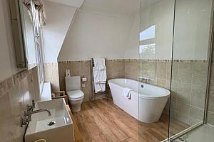 Double bathtub and walk-in shower