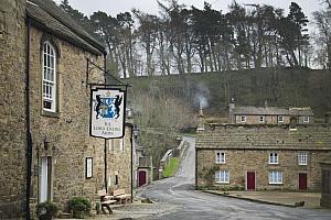 Stone cottages, pub, hotel, village