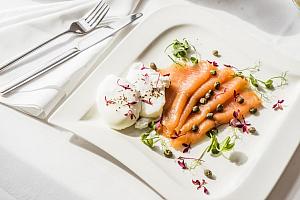 Breakfast, eggs, smoked salmon