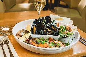 Mussels, lobster, fish, seafood
