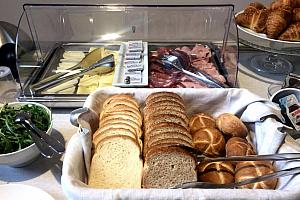 Breads, meats, cheeses, breakfast buffet