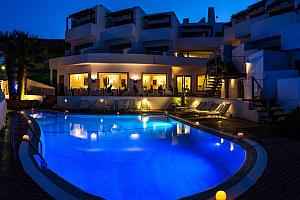 Swimming pool lit at night