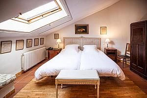 Room decorated with old musical scores