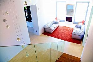 Stairs, sofas, garden