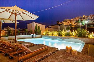 Evening by the pool, small hotel, Spain